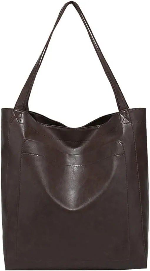 Women's Soft Vegan Leather Shoulder Bag Retro Large Tote Handbag Casual Bucket Top Handle Purse
