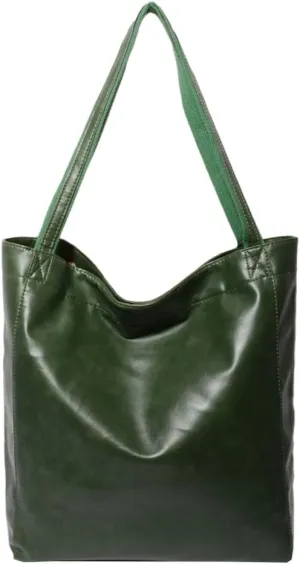 Women's Soft Vegan Leather Shoulder Bag Retro Large Tote Handbag Casual Bucket Top Handle Purse