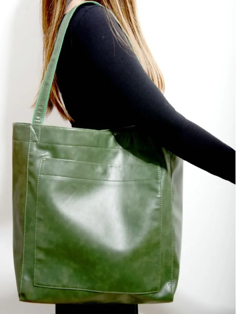 Women's Soft Vegan Leather Shoulder Bag Retro Large Tote Handbag Casual Bucket Top Handle Purse