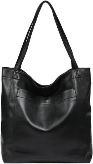 Women's Soft Vegan Leather Shoulder Bag Retro Large Tote Handbag Casual Bucket Top Handle Purse
