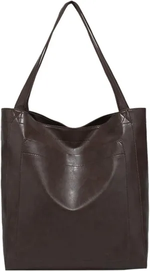 Women's Soft Vegan Leather Shoulder Bag Retro Large Tote Handbag Casual Bucket Top Handle Purse