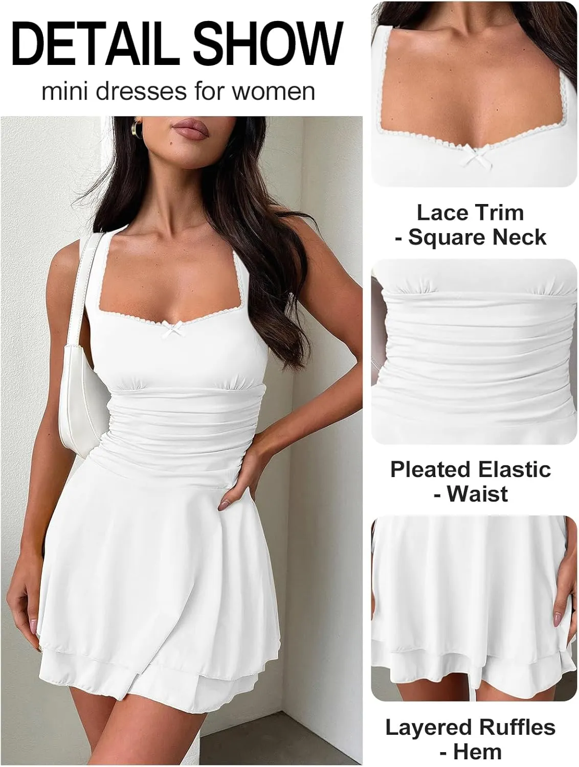 Women's Square Neck Ruffle Mini Dresses Ruched Waist Slim Sleeveless Corset Dress for Women Summer Short Party Dress