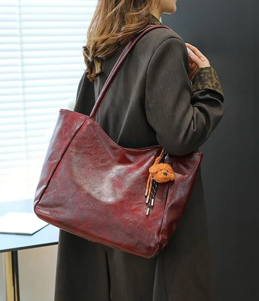 Womens Tote Bags Vintage Top Handle Satchel Handbags Vegan Leather Tote Bag with Cute Pendant Shoulder Purse