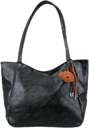 Womens Tote Bags Vintage Top Handle Satchel Handbags Vegan Leather Tote Bag with Cute Pendant Shoulder Purse