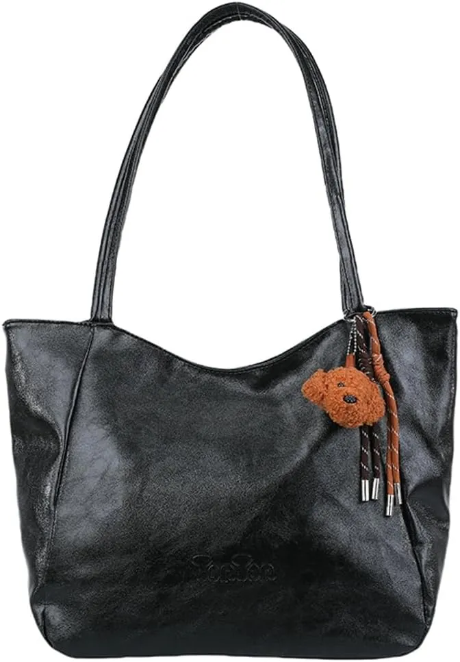 Womens Tote Bags Vintage Top Handle Satchel Handbags Vegan Leather Tote Bag with Cute Pendant Shoulder Purse