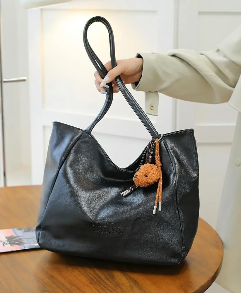 Womens Tote Bags Vintage Top Handle Satchel Handbags Vegan Leather Tote Bag with Cute Pendant Shoulder Purse