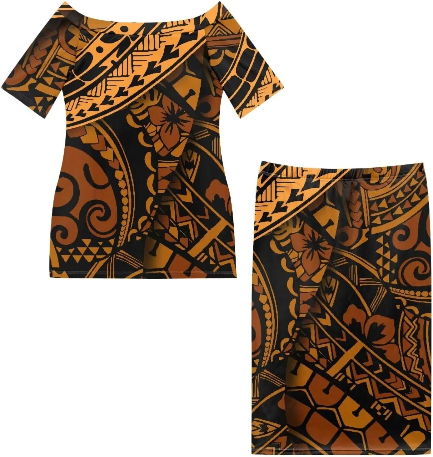 Women's Two Pieces Outfits Polynesian Puletasi Samoan Off Shoulder Crop Top and Maxi Skirt Set