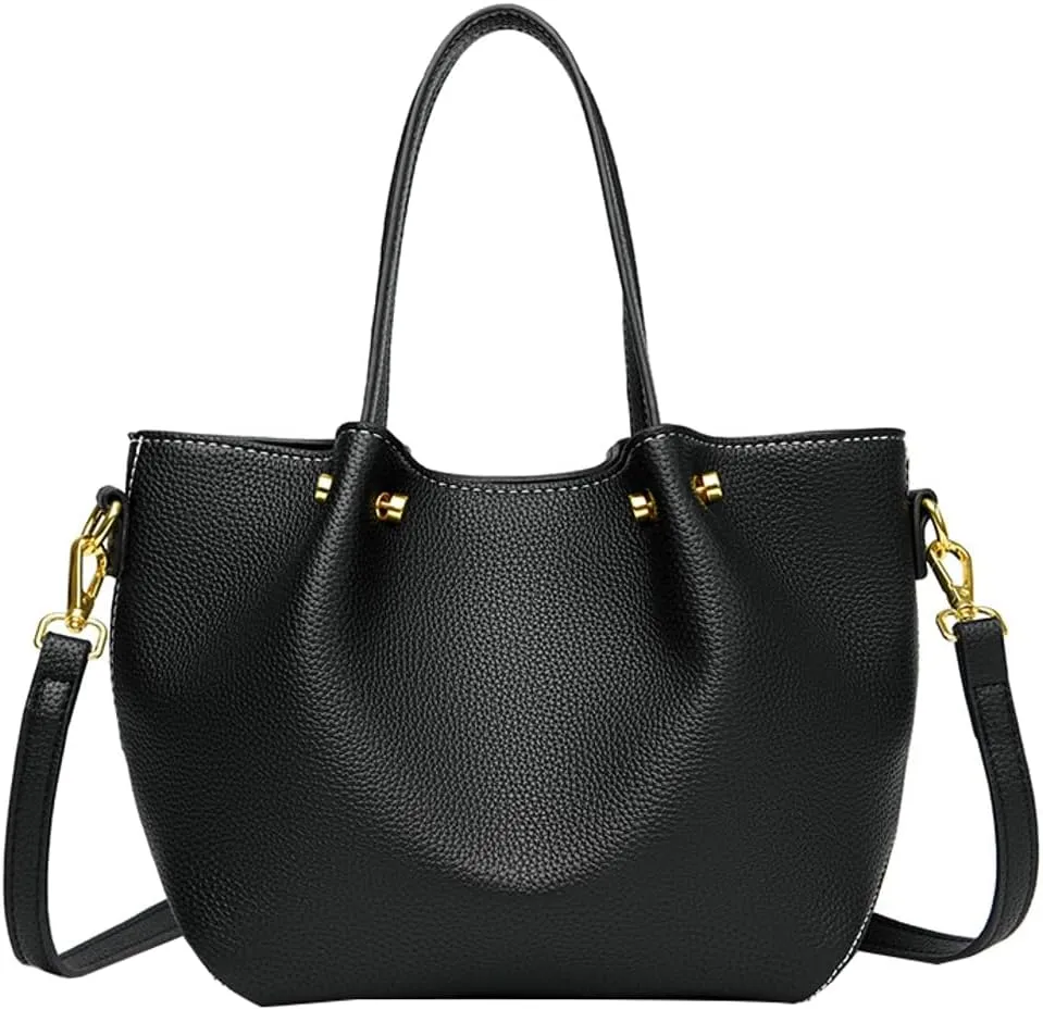 Womens Vegen Leather Crossbody Bags Trendy 2pcs Bucket Handbag Small Shoulder Tote Purse Satchel Wallet Set