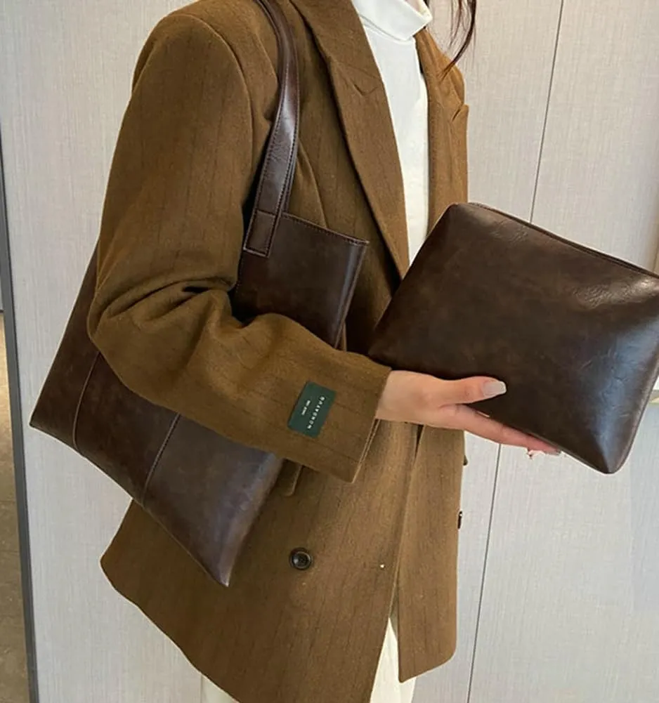 Womens Vintage Shoulder Bags Large Top Handle Satchel Fashion Handbags PU Leather Tote Purse Working Bags