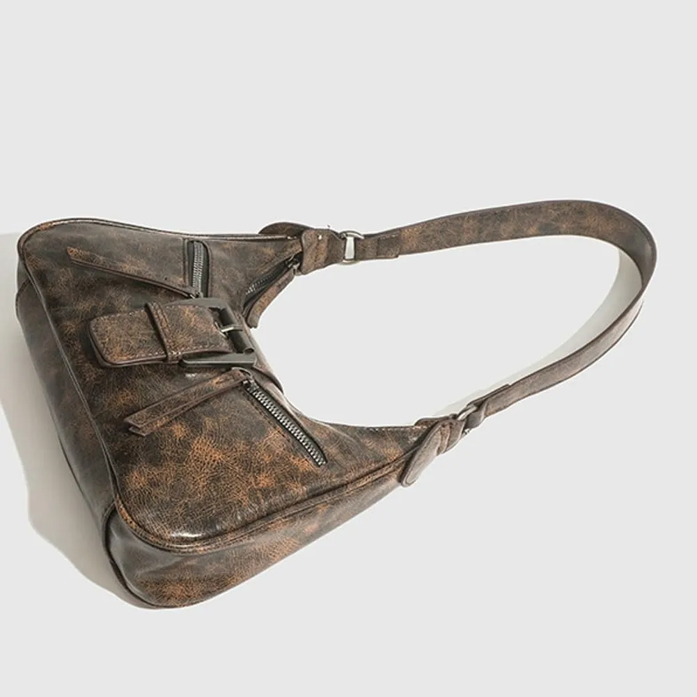 Women's Y2k Purse Vintage Vegan Leatehr Shoulder Crossbody Bag Top Handle Handbags Buckle Punk Clutch Satchel