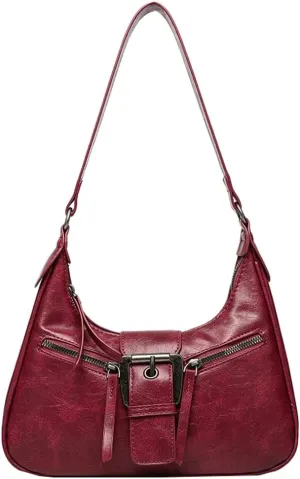 Women's Y2k Purse Vintage Vegan Leatehr Shoulder Crossbody Bag Top Handle Handbags Buckle Punk Clutch Satchel