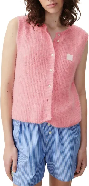 Y2k Girls Summer Knitted Vest Women Knitted Sweater Vest Sleeveless Button Down Ribbed Knit Cardigan Tank Top