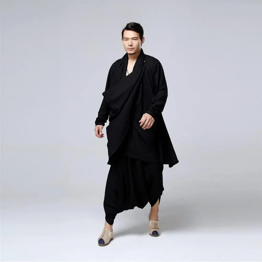 Ystylee Mens Zen Meditation Outfit Tai Chi Kung Fu Clothing Cotton Linen Long Shirt Hippie Gspsy Harem Pants