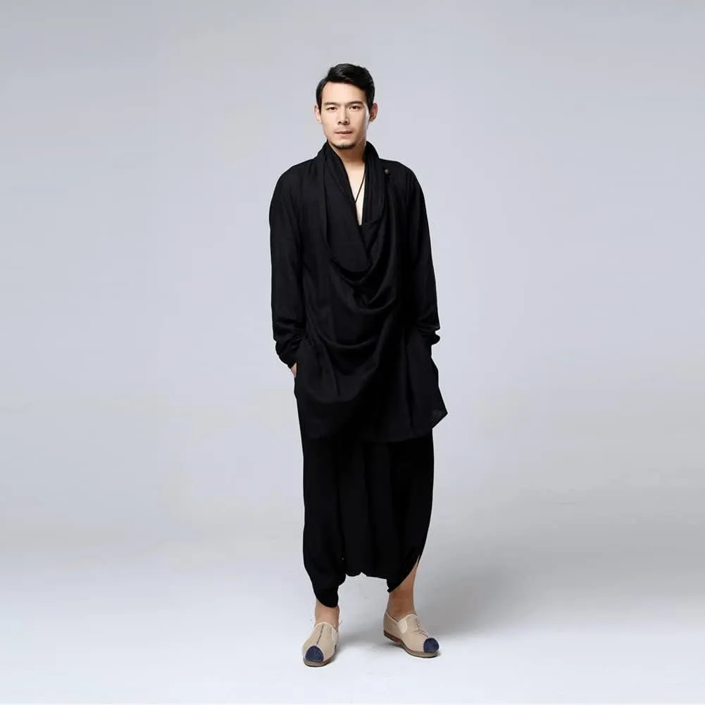 Ystylee Mens Zen Meditation Outfit Tai Chi Kung Fu Clothing Cotton Linen Long Shirt Hippie Gspsy Harem Pants