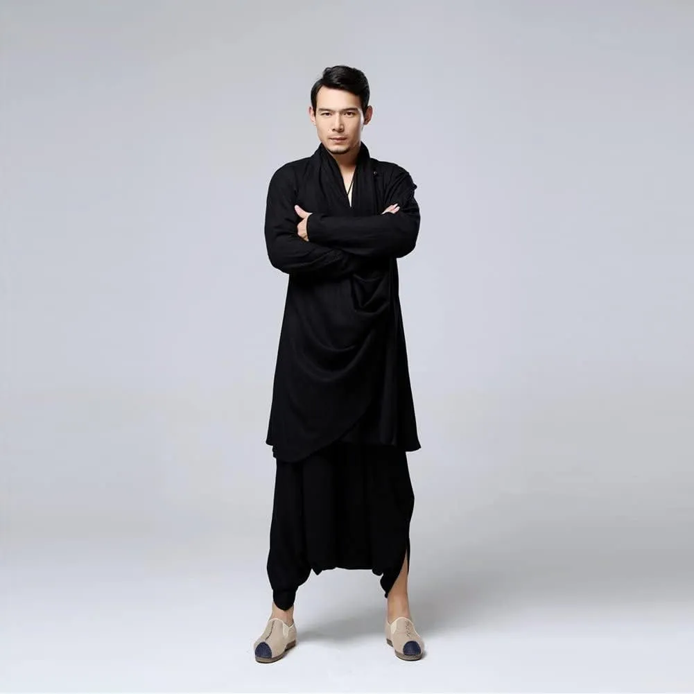 Ystylee Mens Zen Meditation Outfit Tai Chi Kung Fu Clothing Cotton Linen Long Shirt Hippie Gspsy Harem Pants
