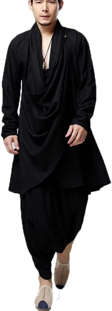 Ystylee Mens Zen Meditation Outfit Tai Chi Kung Fu Clothing Cotton Linen Long Shirt Hippie Gspsy Harem Pants
