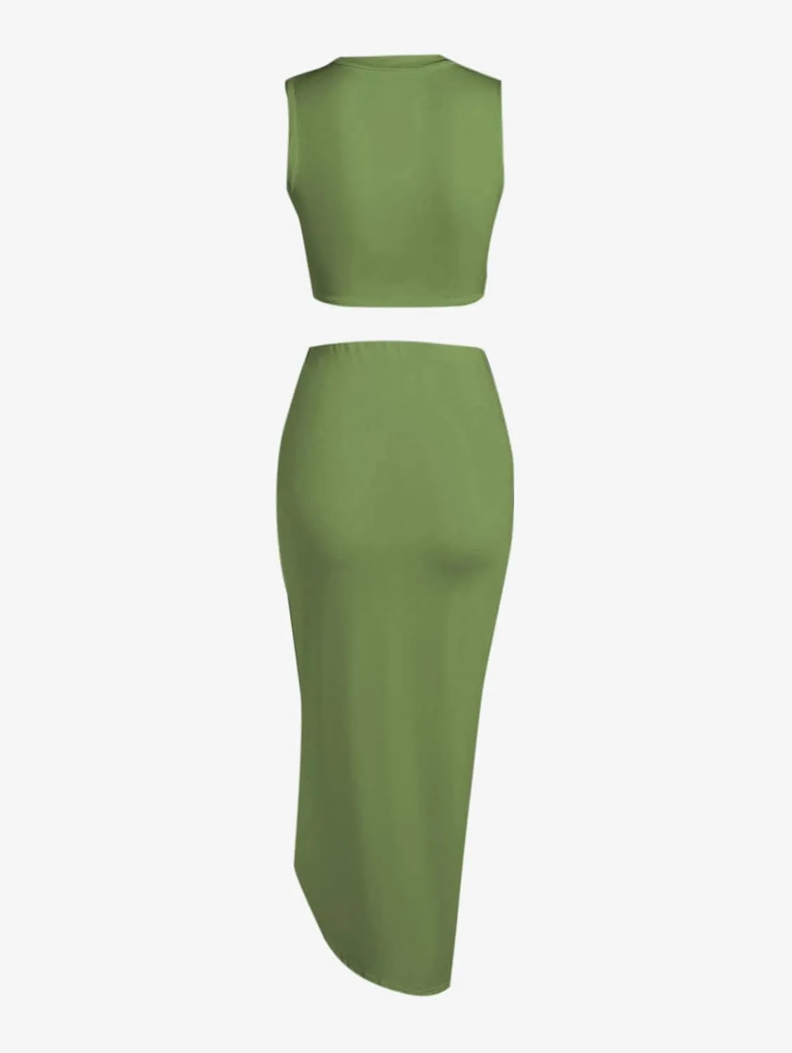 ZAFUL Women's Casual Sleeveless Summer Two Piece Outfits Crop Top and Side Split Draped Ruched Maxi Skirt Set Solid Suiting