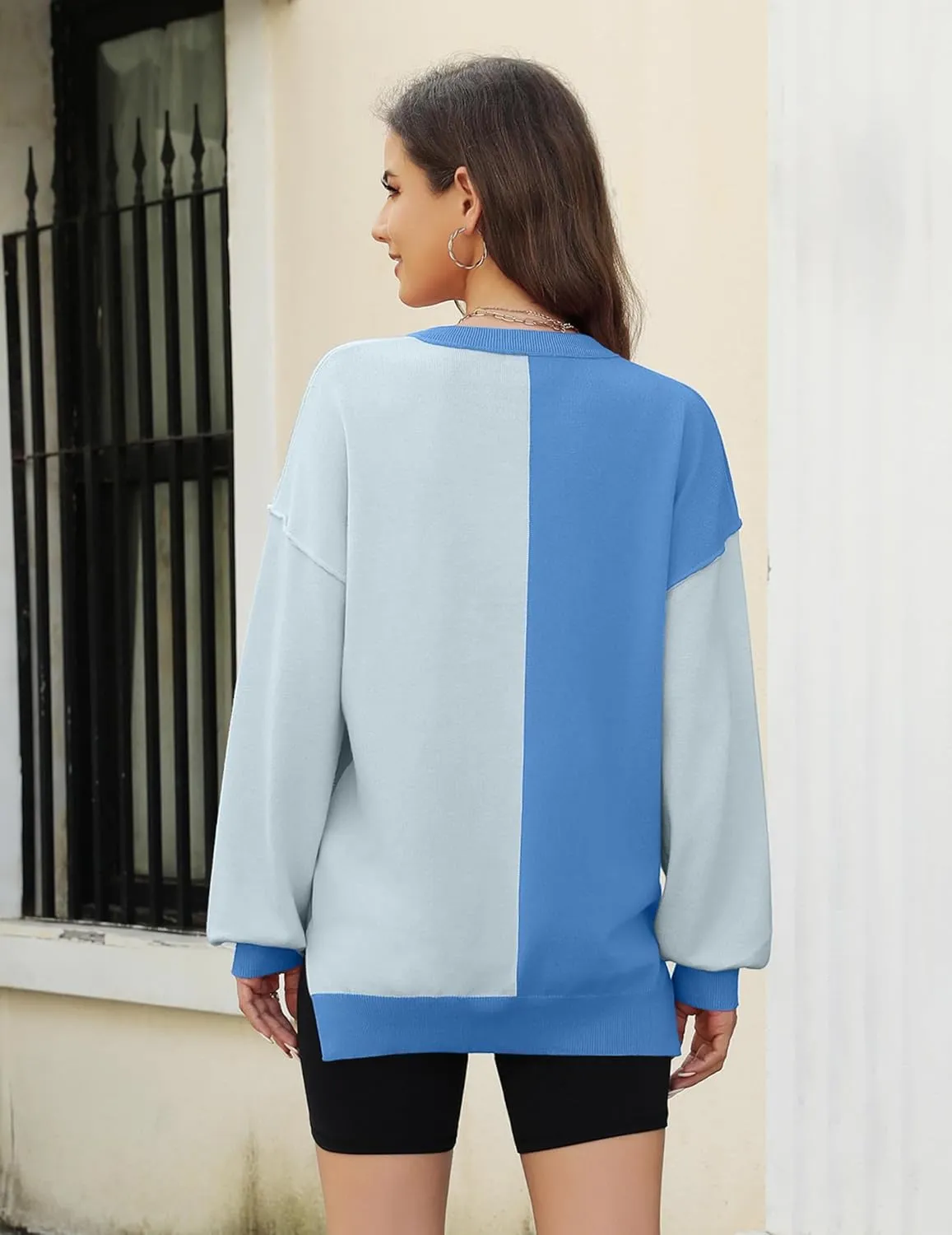 Zeagoo Womens Striped Oversized Sweater 2024 Crew Neck Long Sleeve Knitted Color Block Casual Loose Pullover Top